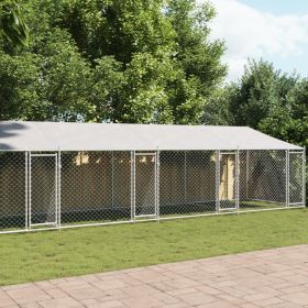 Dog Cage with Roof and Doors Gray 39.4'x6.6'x6.6' Galvanized Steel