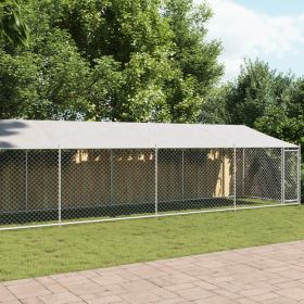 Dog Cage with Roof and Door Gray 39.4'x6.6'x6.6' Galvanized Steel